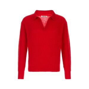 Auralee Men Red Alpaca Blend Polo Shirt